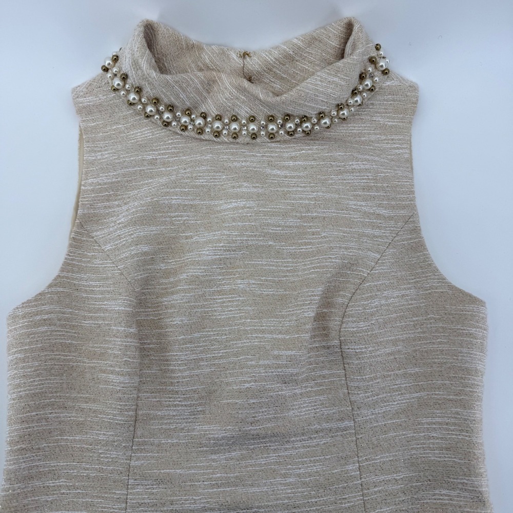 Lilly Pulitzer Gold Metallic Tweed Pearl Neck Shift Dress Size 6